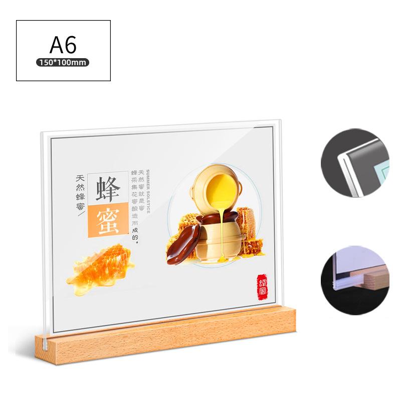 Acrylic Transparent Display Holders A4/A5/A6 Beech Wood Double Side Picture Frame Tabletop Nordic Photo Frame Menu Table Cards