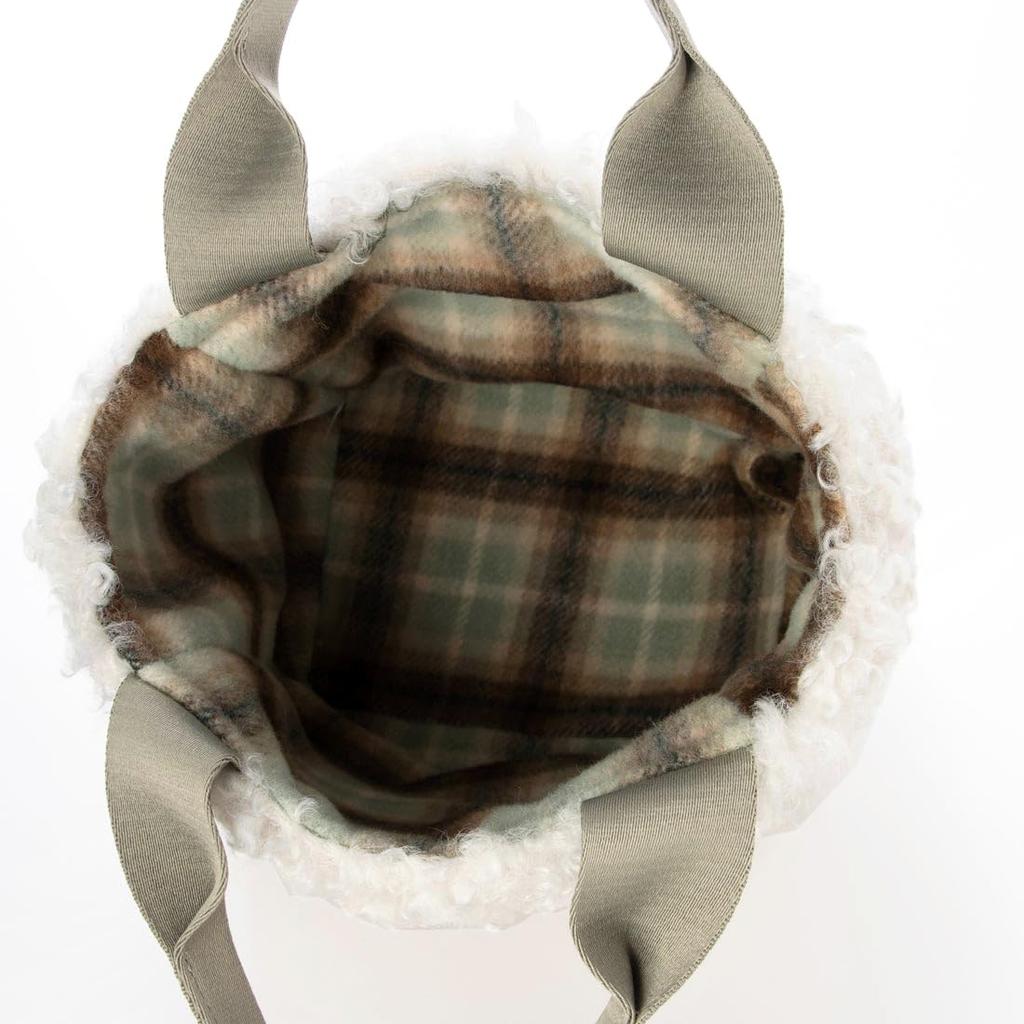 Faux fur x check pattern reversible tote bag