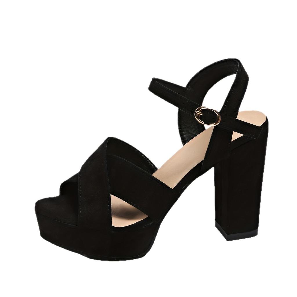 Plus Size Shoes for Women 35-42 Summer Fashion Black Red Buckle Strap High Heel Peep Toe Sandals Casual Women Beach Shoes