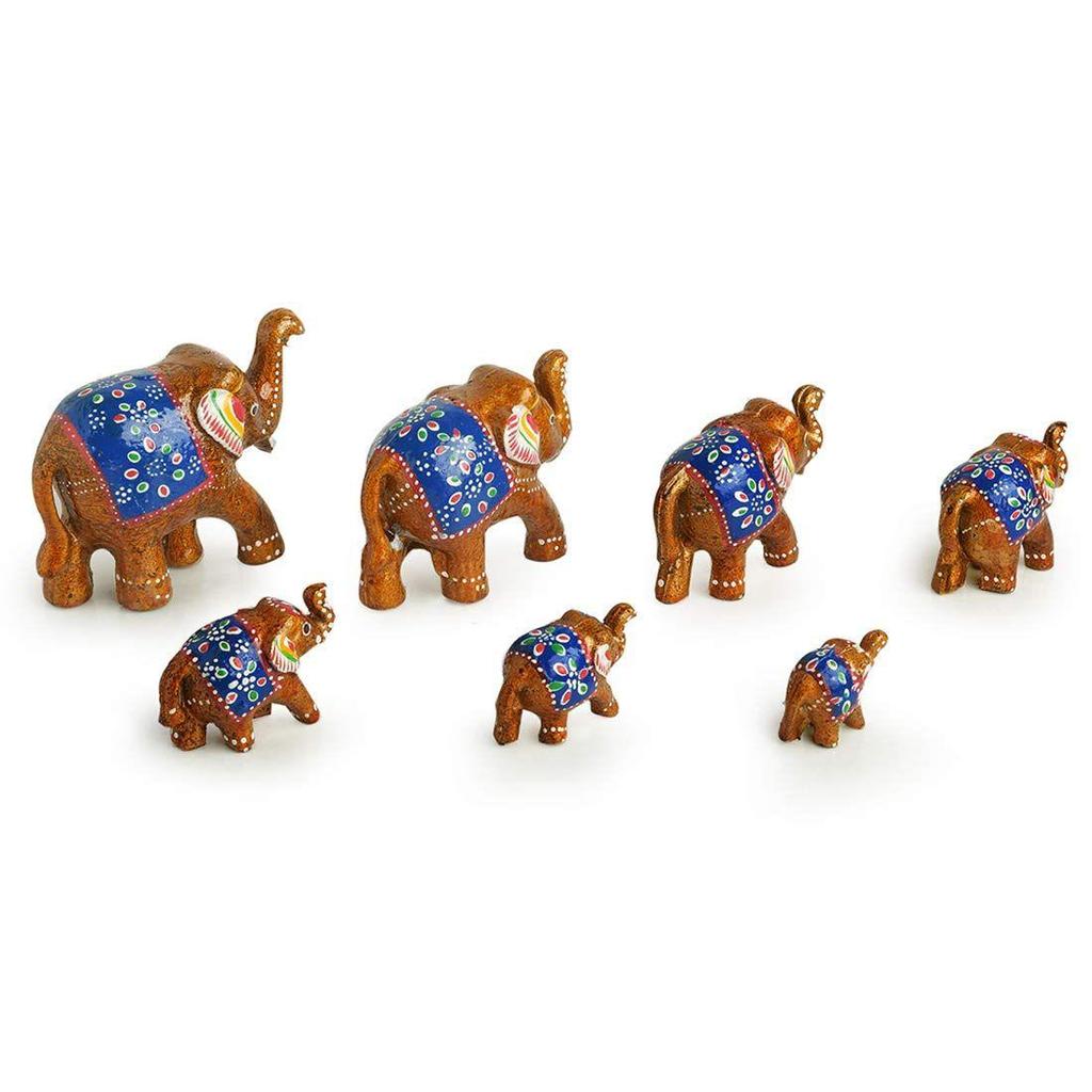 Seven Elephant Tuskers' Showpiece for Home Decor (Set of 7, Resin, Handcarved) |Decorative Items for Living Room Show Pieces for Home Décor
