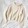 Korean Style Mohair Loose Sweater - Autumn/Winter Round Neck Rolled Hem Pullover for Women