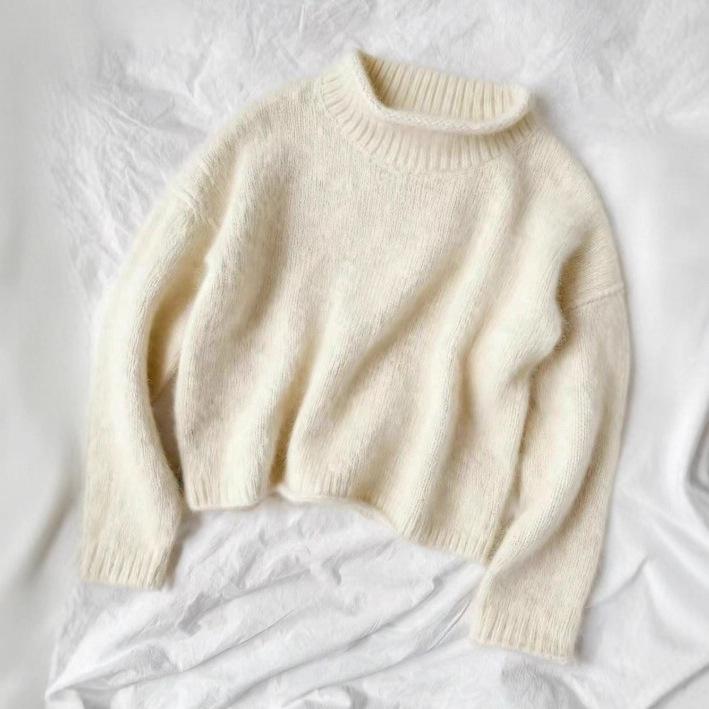 Korean Style Mohair Loose Sweater - Autumn/Winter Round Neck Rolled Hem Pullover for Women