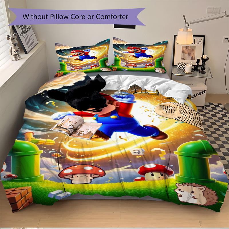 Mario'S Adventure Mushroom Land Print 3Pcs Bedding Setduvet Cover With 2 Bedropillowcase Home Birthday Gift