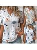 Elegant Blouse Printed Short Sleeve Shirts 2026 Summer Office LadyV Neck Lace Panel Shirt S-XXL