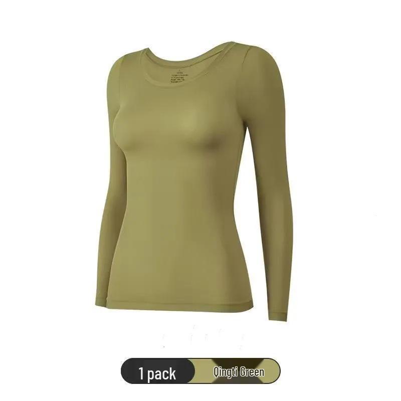 Women's Hyaluronic Acid Skin-Enhancing Thermal Underwear Set: Long Sleeve Top & Long Pants, Round Neck, High Elasticity, Warm Autumn Wear.