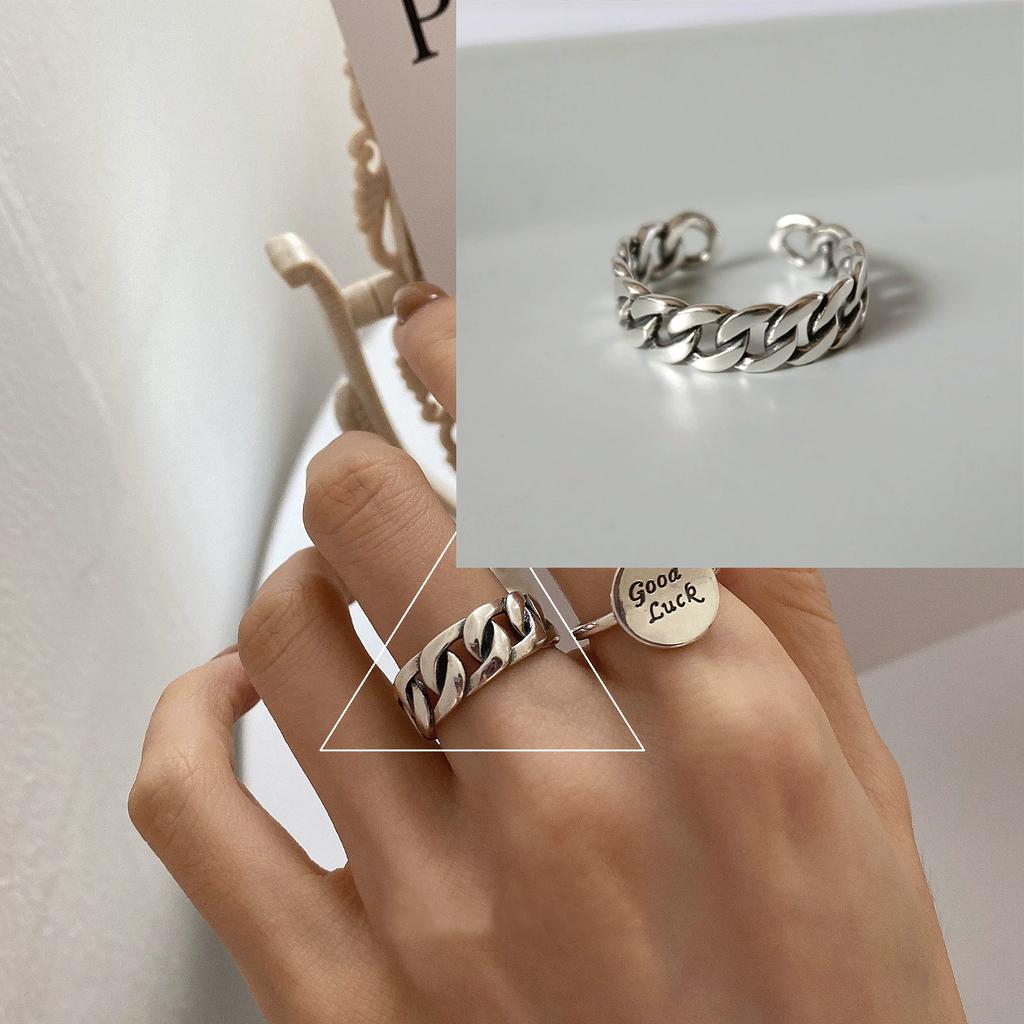 925 Sterling Silver Rings For Women Men Fine Jewelry Finger Adjustable Open Vintage Chain Ring For Party Birthday Gift
