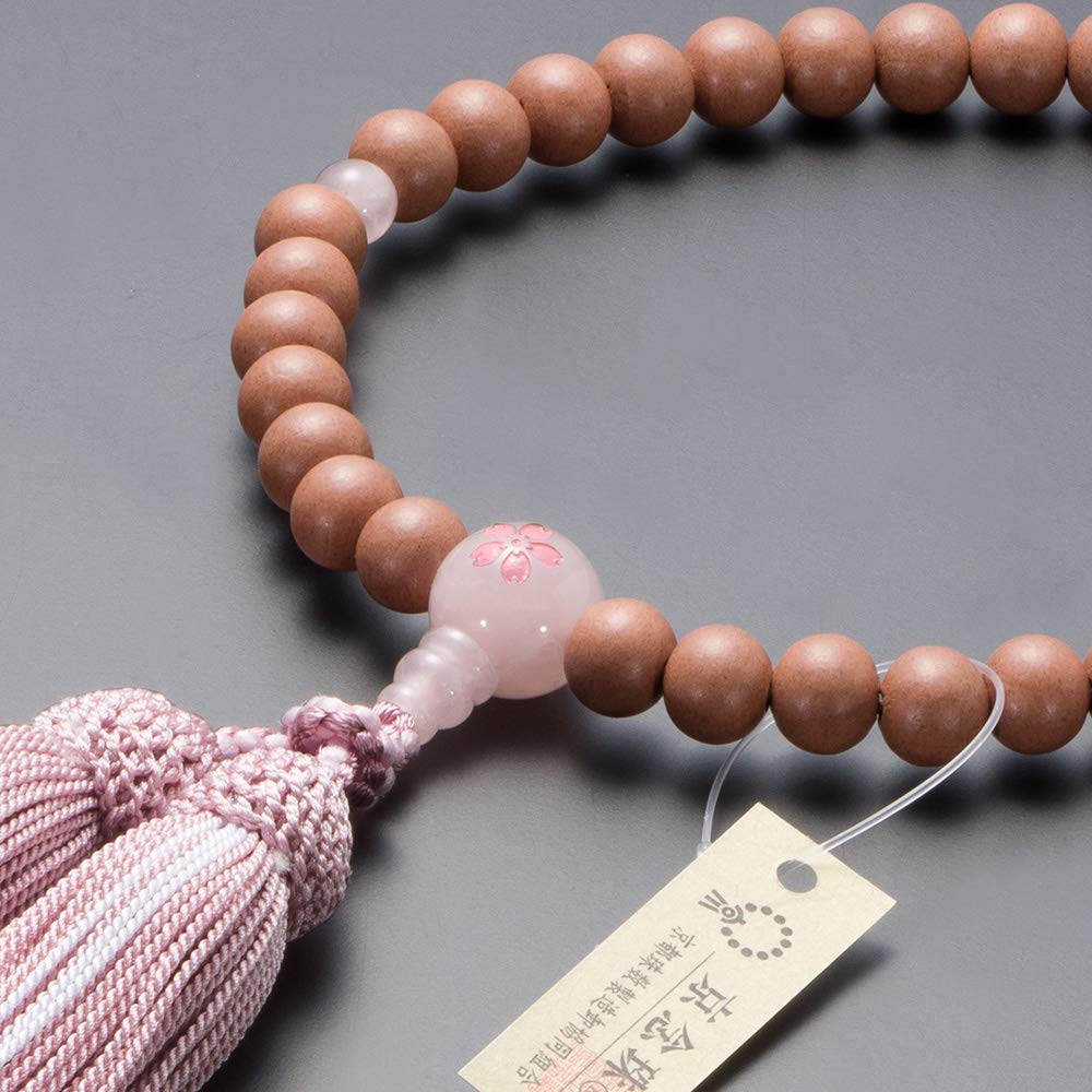Buddhist altar shop Takita Shoten Kyoto Prayer Beads for Red Cherry Rose Quartz Cherry Blossom 8mm Pure Silk Headed Bead Bag Can Be Used by All