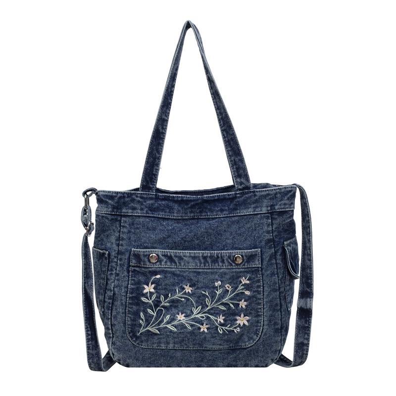 Vintage Haftowana Jeansowa Torba Tote dla Kobiet Duża Pojemność Casualowa Torba na Ramię