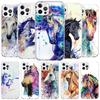 Animal Oil Painting Horse Cover Phone Case For iPhone 16 17 Air 15 14 Pro Max 16E Phone Case 13 Mini 12 11 7 SE 8 Print Pattern