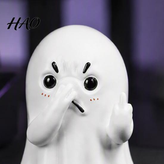 Whimsical Room Accent Middle Finger Ghost Statue, Funny Holding Nose Resin Figurine, Novelty Figurine Halloween Bathroom Decoration for Toilet Shelf,