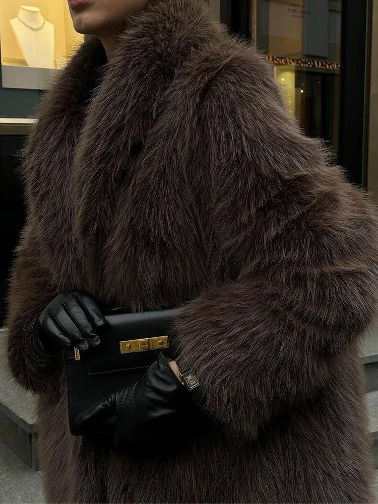 High-Quality Mid-Length Faux Fox Fur Soft Fluffy Coat