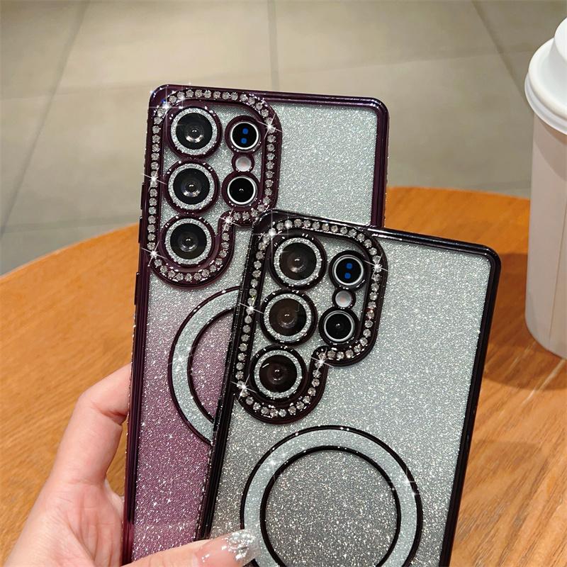 Glitter Magnetic Bling Diamond Cover for Samsung Galaxy S25 Ultra S24 FE A56 A36 A26 A16 A55 A35 A25 A15 A54 Case iPhone 16 15 Plus 14 13 Pro Max Case