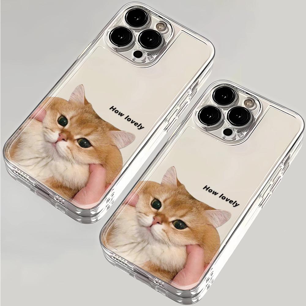 Cute Orange Cat Pinch Cheek Pattern Phone Case for iPhone 17 16 15 14 13 12 11 16E Series Pro Max Plus Double Layer Protection