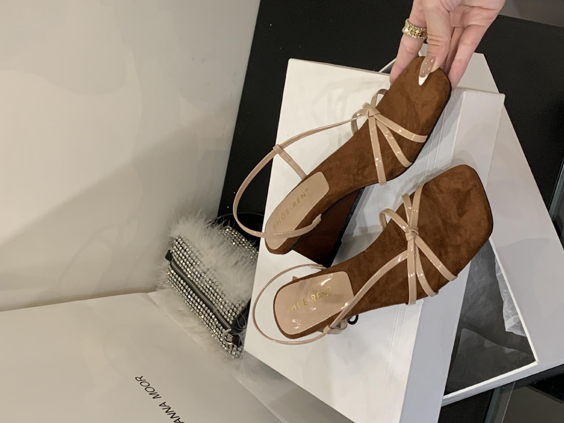 Sandals Fairy Style Woven Elegant Square Toe Open Toe Wedge Heel Women s French Style Design Sense Wedge HeelSandals Slippers Women s 35