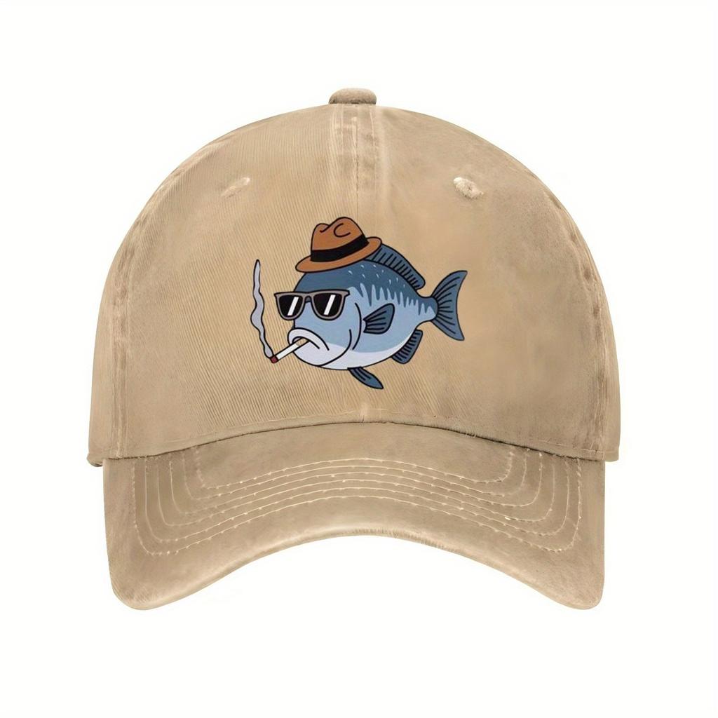Cool Smoking Fish with Hat and Sunglasses Baseball Cap Funny Animal Print Casual Outdoor Sun Hat Unisex