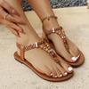 2026 Bohemian Beaded Flat Sandals: Women's Fashion Toe-Post Beach Shoes