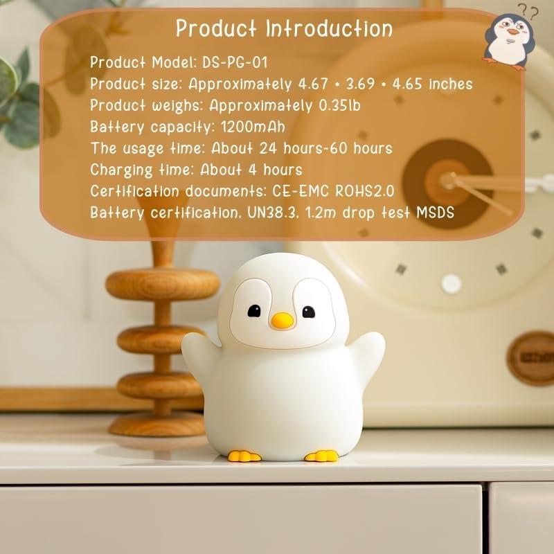 1 buc. Lampă de veghe Pinguin, Lampă pentru creșă din silicon Squishy cu tematică animală, cu reglare a luminozității și temporizare, Reîncărcabilă prin USB, Lampă de noptieră
