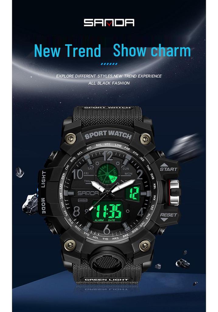 Sanda Teen Multi-functional Waterproof Sports Watch with Alarm & Luminous Display