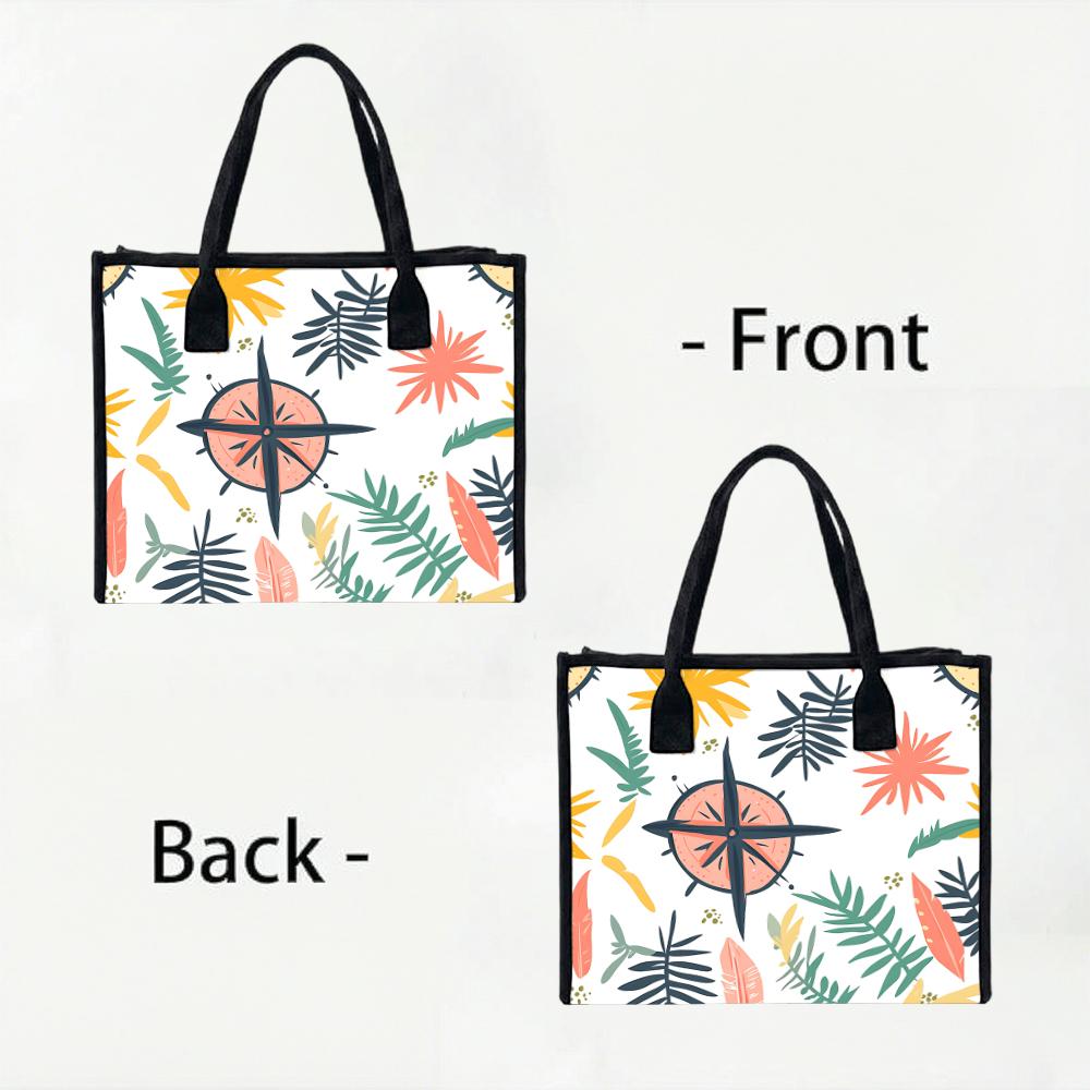 Boho Tropical Printed Canvas Tote Bag Casual Large Capacity Shoulder Handbag For Daily Shopping Travel