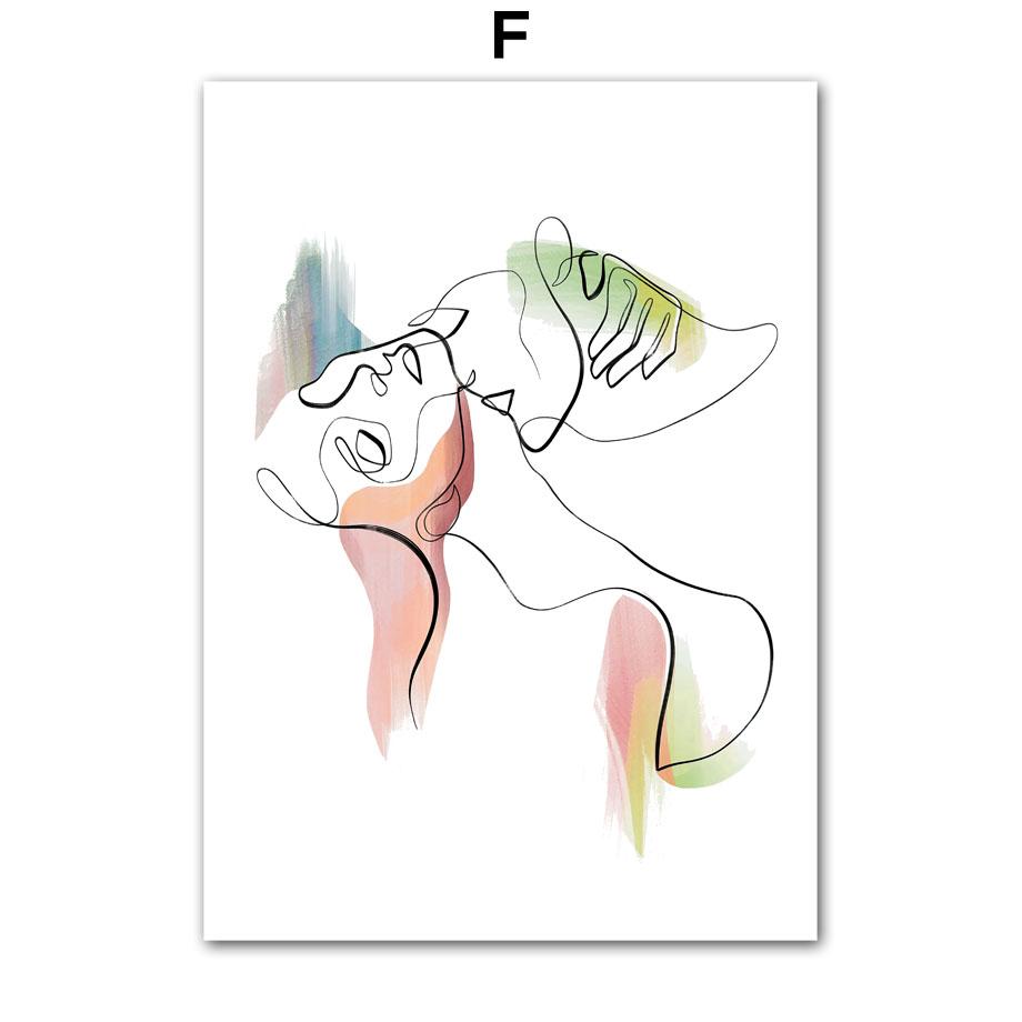 Arte della parete della tela di canapa pittura linea Flower Girl Lover minimalista nordico poster e stampe immagini a parete per soggiorno decorazioni per la casa