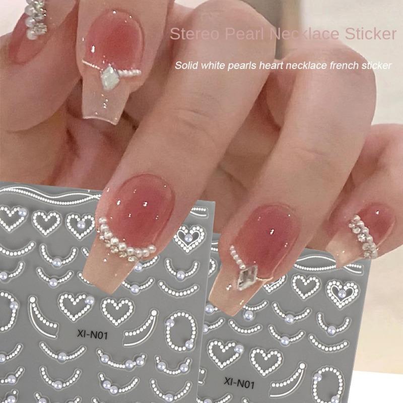 New Pearl Nail Art Stickers Ins Style Three-dimensional Semi-round Pearl Necklace French Love Nail Art Spot Drill Stickers