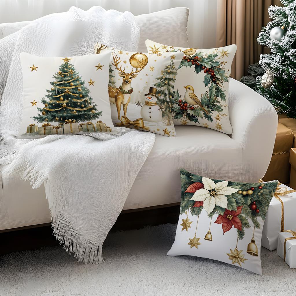 Golden Christmas Decoration Pillowcase Printed Polyester 45x45cm Throw Pillowcover Decorative Sofa Cushion Pillowslip Home Decor