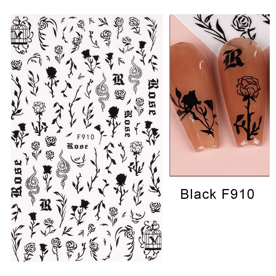 1PCS Black White Butterfly Laser Nail Stickers Nail Art Decoration Abstract Lines Bronzing Flowers Stickers For Nails