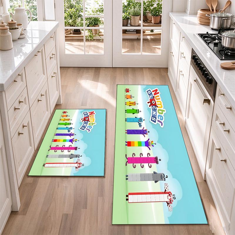 Numberblocks Flannel Kitchen Floor Mat – Non-Slip, Absorbent and Easy to Clean Suitable for Kitchens, Entryways Bedroomsand Bathrooms