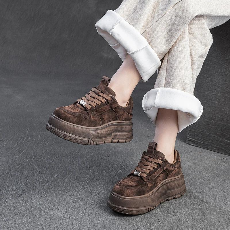 Fashion GKTINOO 5.5cm Cow Suede Genuine Leather Spring Fashion Ankle Boots Chunky Sneakers Women Autumn Vulcanize Platform Wedge Shoes