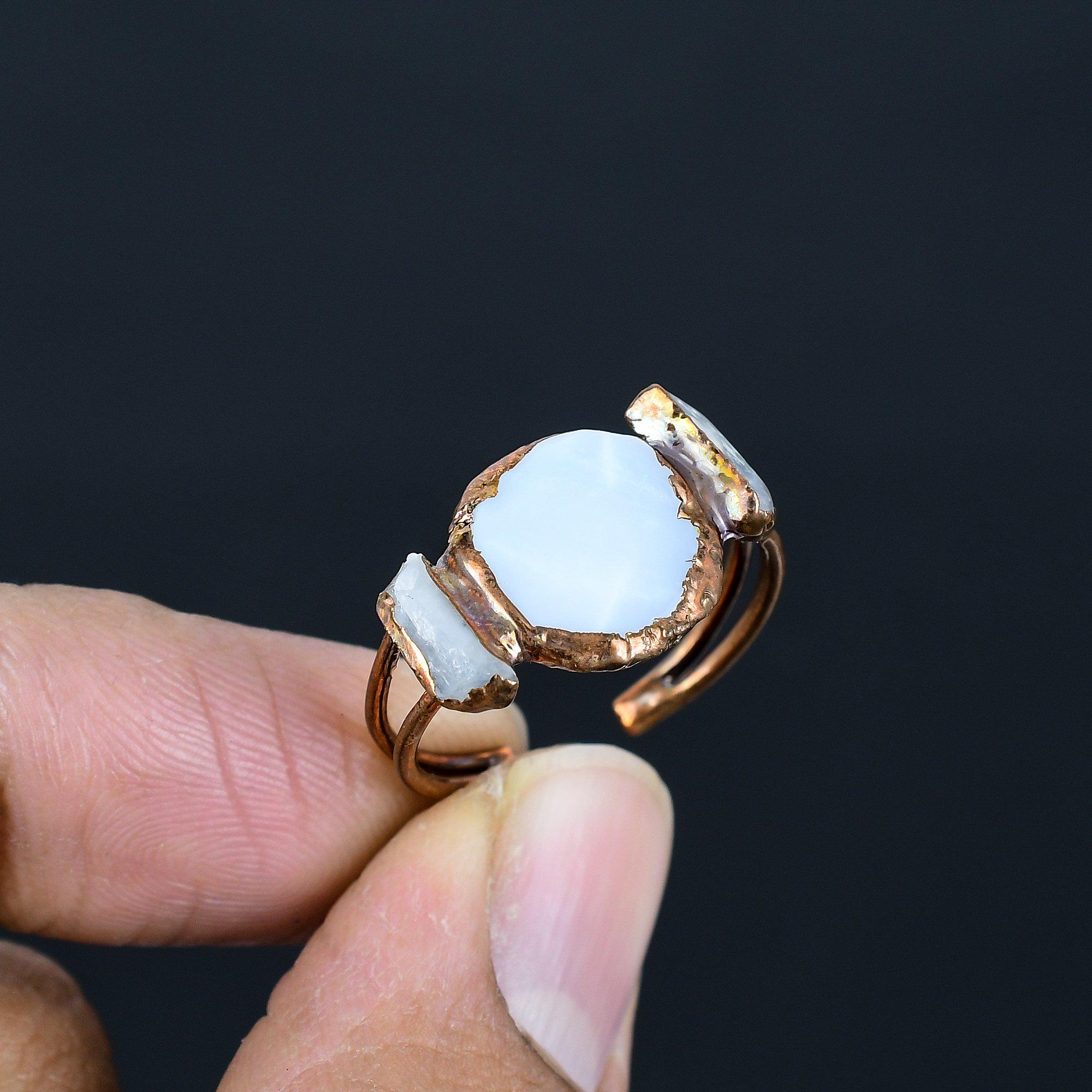 

Rainbow Moonstone Handmade Gemstone Ring, Copper Electroformed Ring Antique Jewelry, Adjustable Ring Engagement Gift