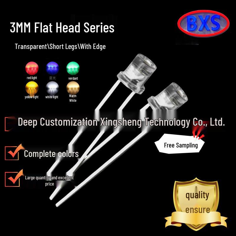 High Brightness 3mm Flat Top LED Lamp Bead - White, Red, Blue, Green, Yellow