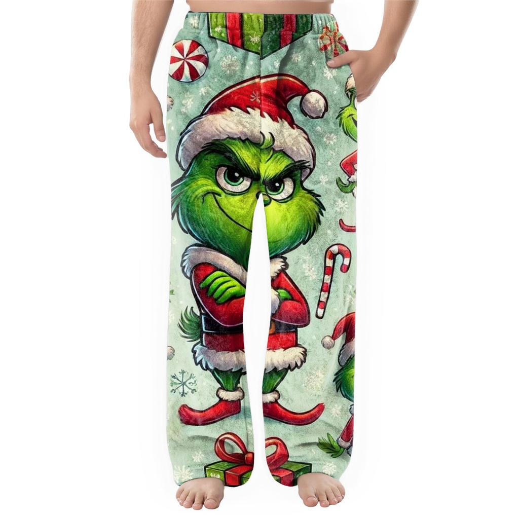 Men's Flannel Pocket Casual Pants, Printed Pocket Casual Pants, Home Sleeping Pants