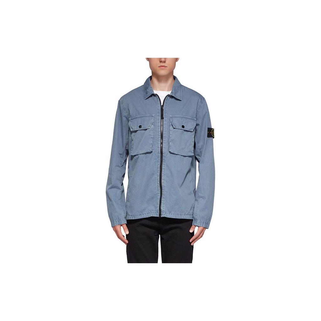 Stone Island FW21 Washed Double Pocket Label Solid Jacket Men Jacket Fog-Blue 7515113WN-V0146