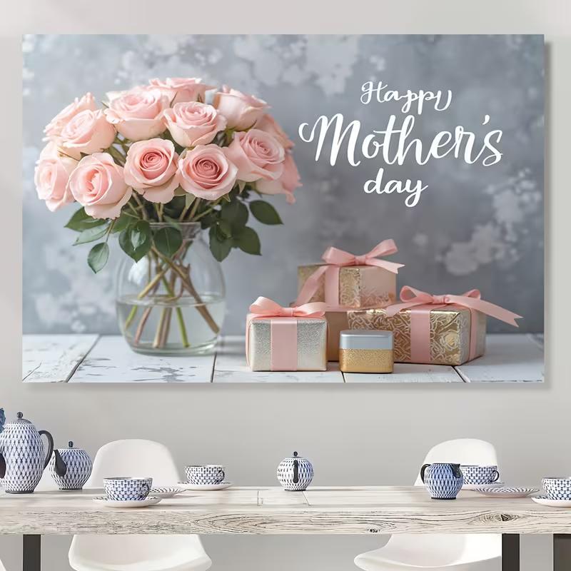 2D Pink Roses & Gifts Backdrop for Elegant Mother's Day Celebrations