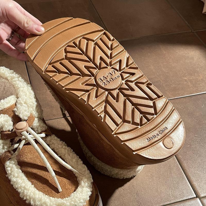 Warm edge snow boots women's winter retro versatile platform non-slip new outer wear lace-up cotton shoes all-inclusive heel