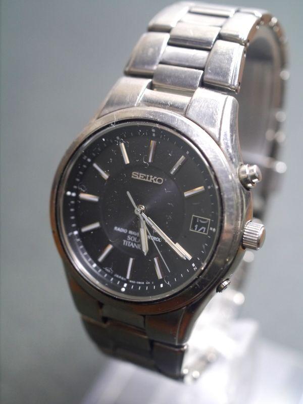 SEIKO Solar Radio Wave Control Datum Titanium 3-wijzer Horloge, Bandje, 7B42-0AN0, Herenhorloge, ae93