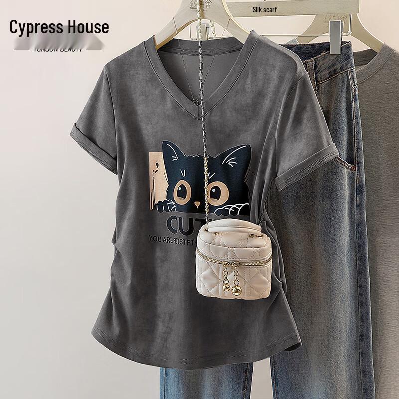 Women s V-Neck Cartoon Print Short Sleeve T-Shirt S