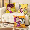 M-Masha And B-Bears Cushion Cover Silky Short Plush Double-Sided Printed Pillow Case For Sofa All Seasons Home Decor Gift