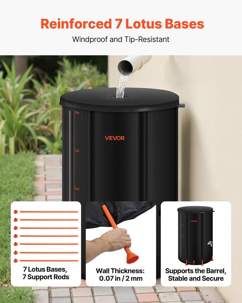 Faltbarer Regentonnen, 380 L Tragbarer Regenwassersammeltonne, 1000D PVC Regenwassersammelsystem, Gartenwasserauffangbehälter Lagerung