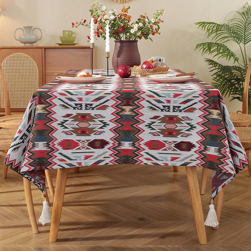 Vintage Oil Painting Tablecloth Tv Cabinet Cover Towel Jacquard Broken Cotton And Linen Cover Household Rectangular Tablecloth