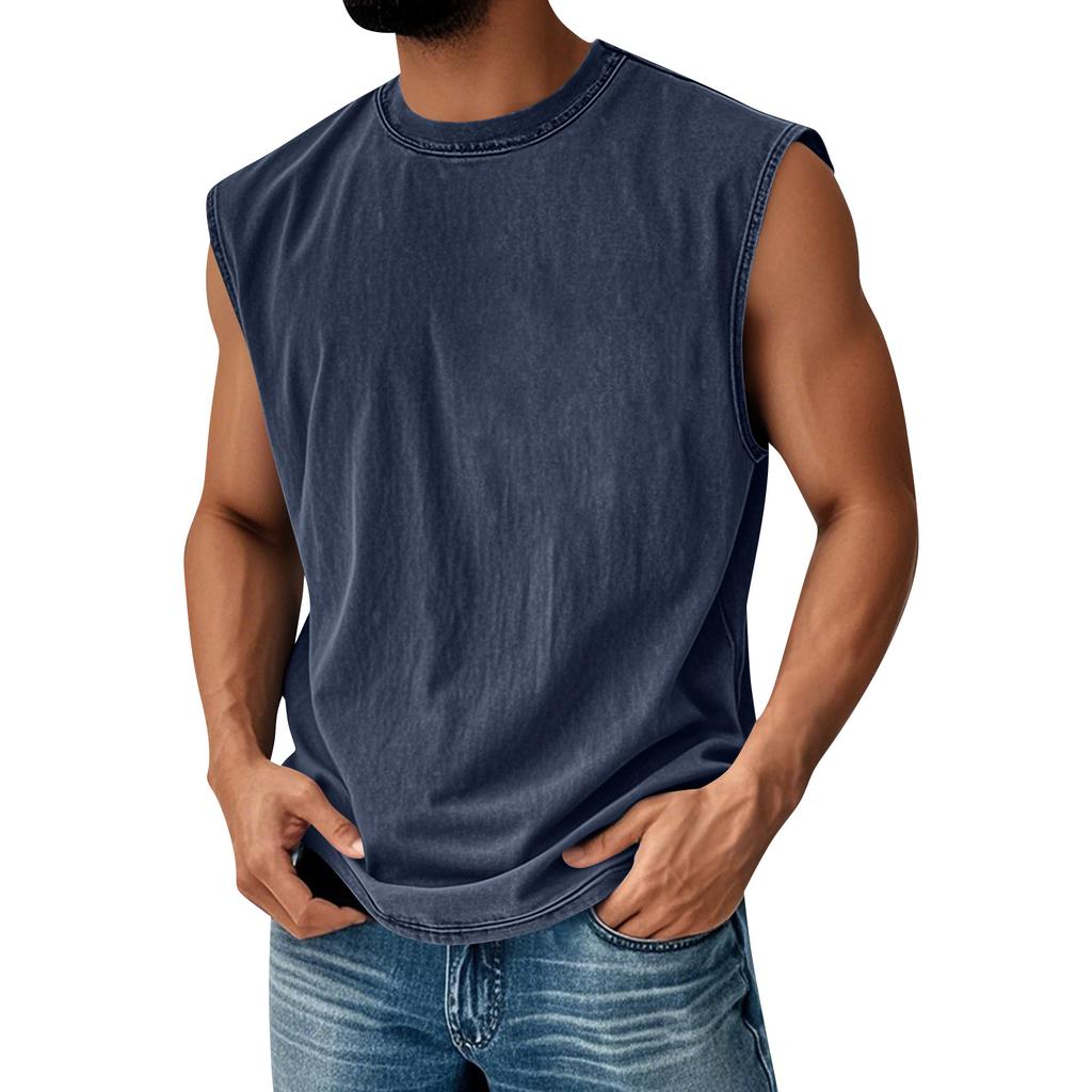 Camiseta sin mangas para hombre con cuello redondo Ajuste holgado informal Camiseta de tirantes para músculo Tejido de algodón suave para el uso diario