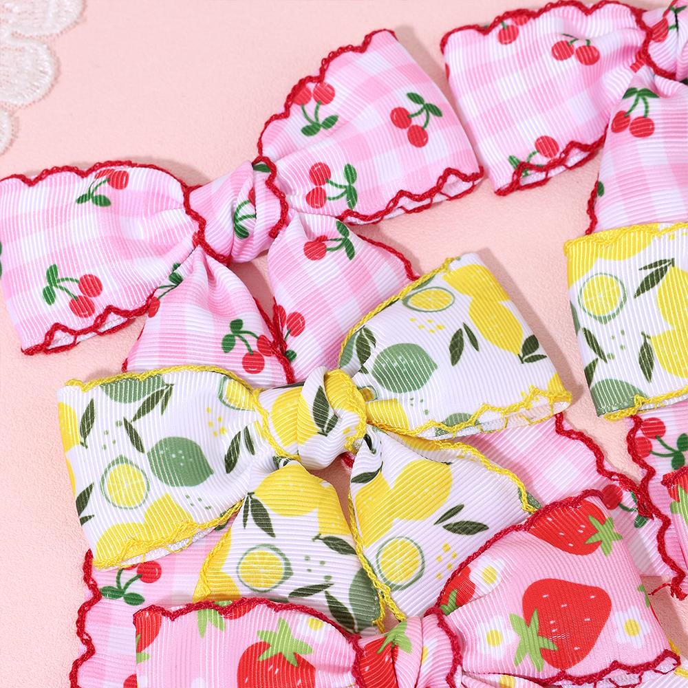 2PCS Spring Summer Grosgrain Ribbon Boutique Hair Bow Moonsticth Edge Long Tails Hair Clip Print Fruit Girls Hair Accessories