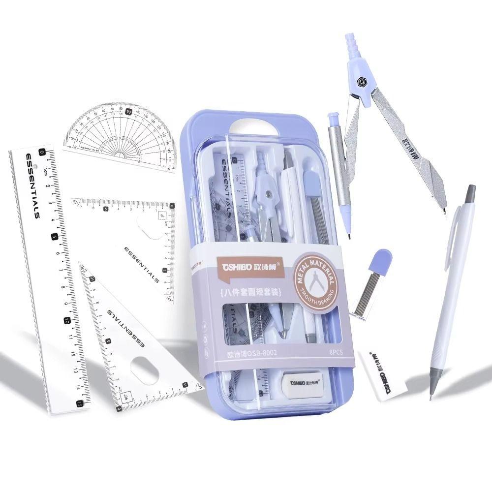 9PCS/Set Propelling Pencil Stationery Ruler Set Plastic Protractor Drawing Tool  Students