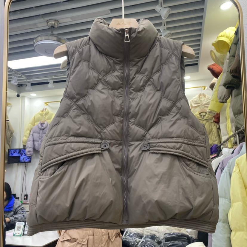 2023 Winter Women's White Duck Down Slim Fit Stand Collar Vest with Rivet Detail