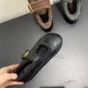 Retro Fluffy Shoes Fleece Warm Mary Jane Shoes Women's One-word Buckle with Shallow Mouth Round Head Flat-soled Single Shoes