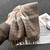 New Thickened Plaid Scarf White Soft Tassel Shawl Imitation Cashmere Scarf In Autumn and Winter