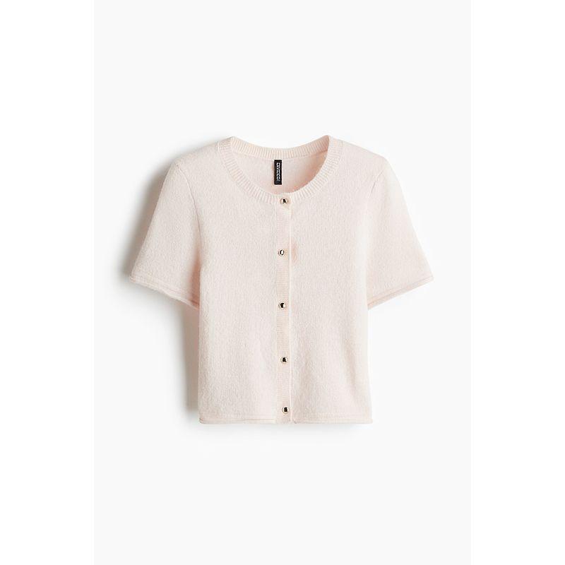 

HM Women s Woolen Sweater 2025 Autumn New Arrival Light Autumn Wear Thin Knitting Short Sleeve Cardigan 1271644 Light soft pink 155/76(XXS)