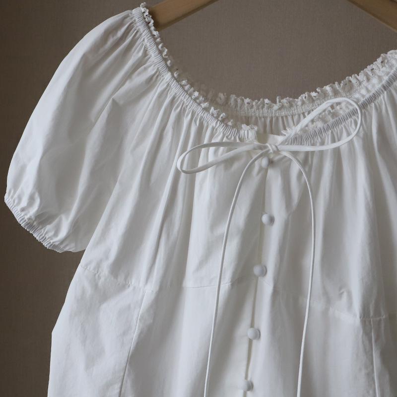 2025 Summer Korean Sweet Lace Trim Babydoll Top - Women's Short Sleeve Shirt