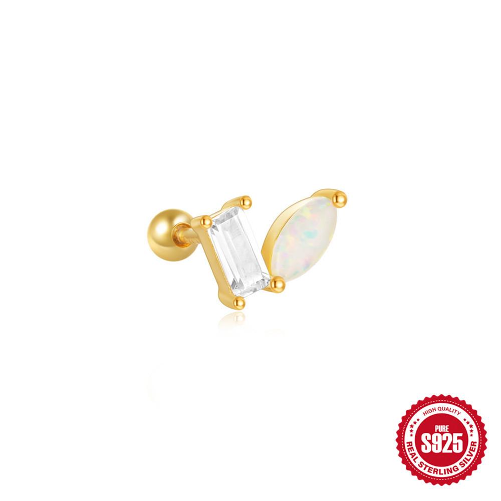 S925 Sterling Silver Devil'S Eye Horse'S Eye Opal Opal Diamond Ball Piercing Threaded Ear Nail Premium