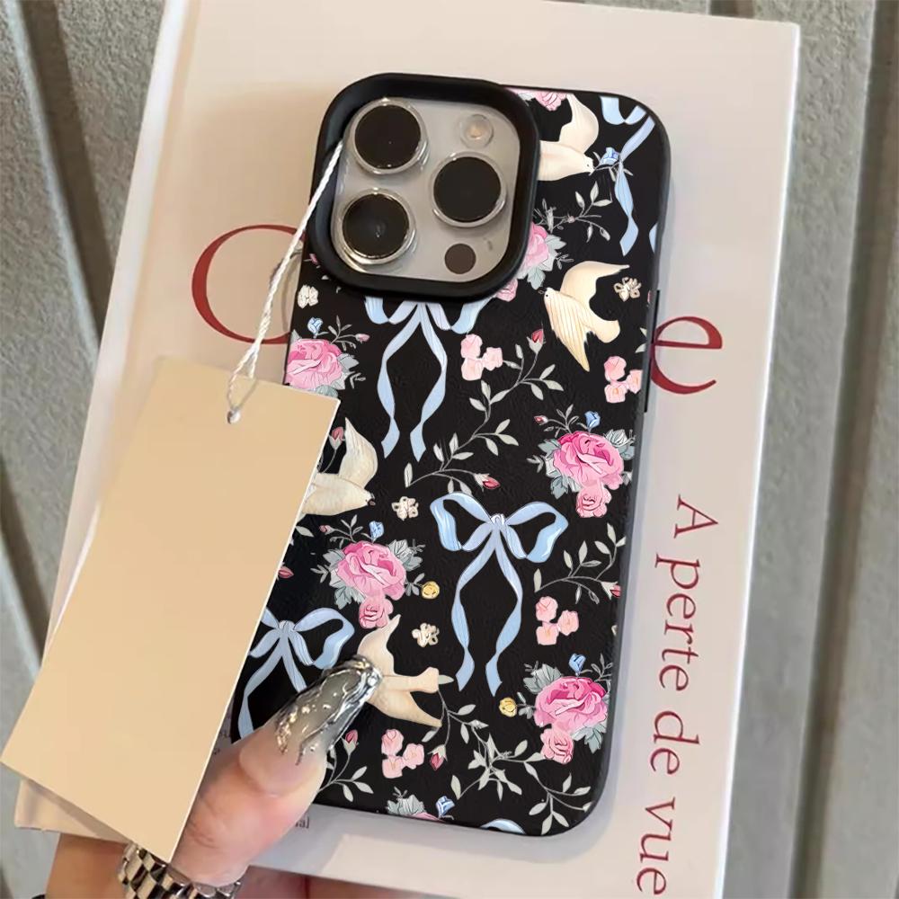 

Cute flower bow lychee texture Phone Case For iPhone 11 12 13 14 15 16 17 Pro Max 17 Air 16E Silicone Phone Cover Coque Fundas iphone 13